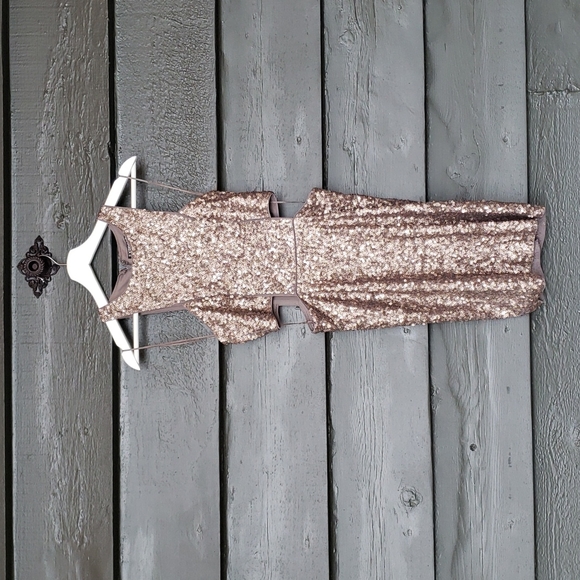 EXPRESS Gold Sequin Cutout Bodycon Mini Dress sz 6 Women's Cocktail Evening - Picture 4 of 8